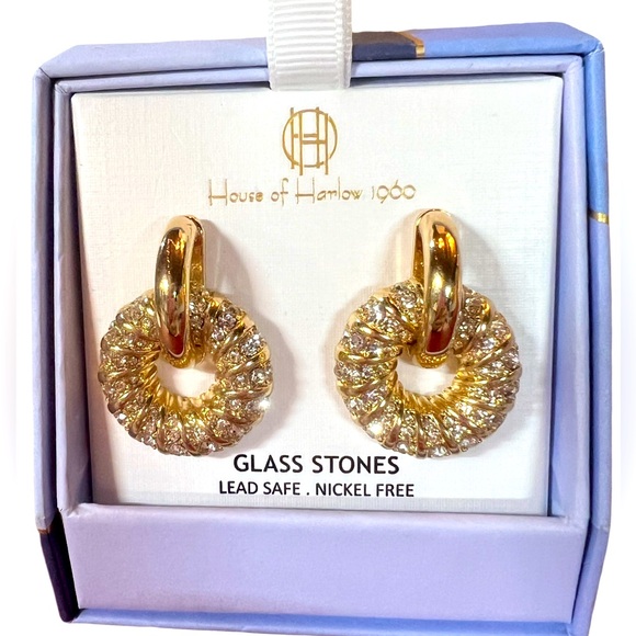 House of Harlow 1960 Jewelry - House of Harlow 1960 NIB Dangle Round Gold Tone Earrings Glass Stone (J103)